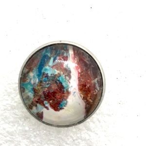 Brooch pin hand painted glass dome handcrafted